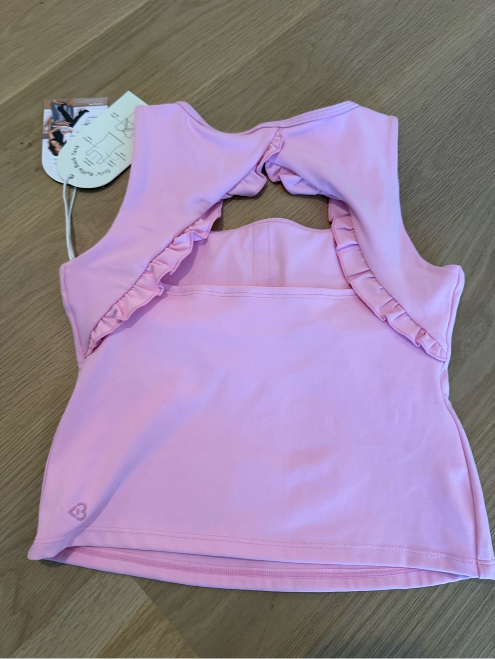 Target Blogilates Pink Ruffle back Keyhole Tank Top - Picture 3 of 4